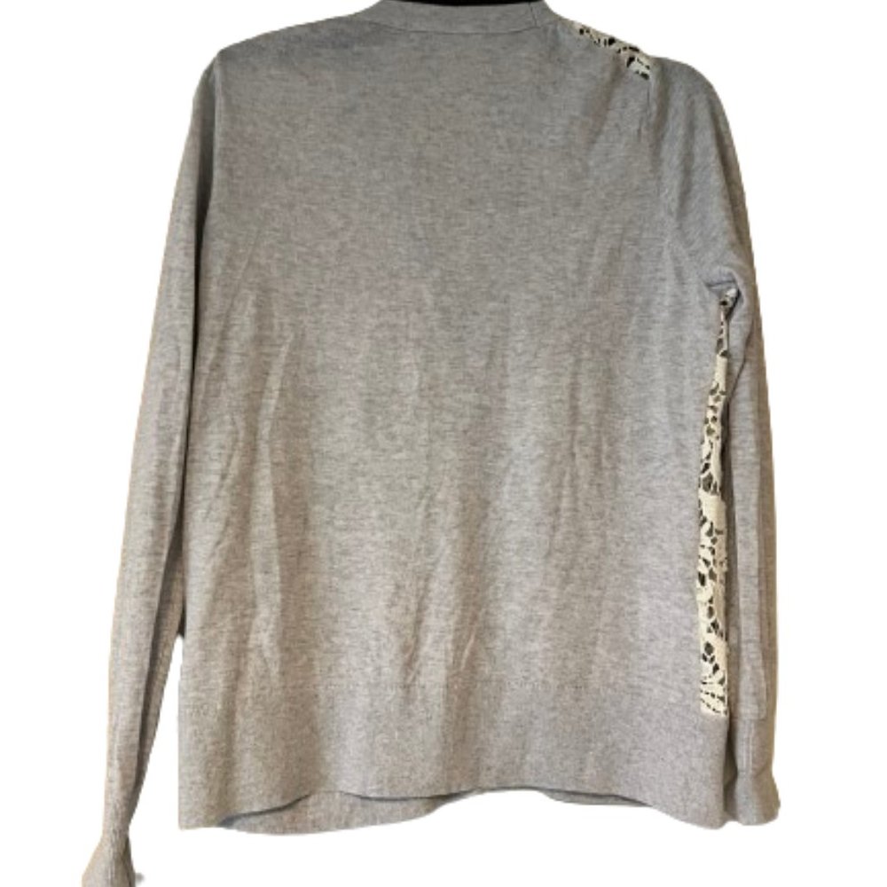 Loft Grey Back, Cream Crochet Front Cardigan  - Large - Picture 2 of 4